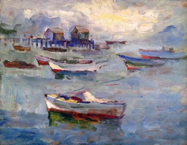 August Francois Pierre Gay | Boats in a Harbor