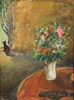 Click to enlarge: Ary Stillman, "Flowers with Koschka", oil on canvas, 1942